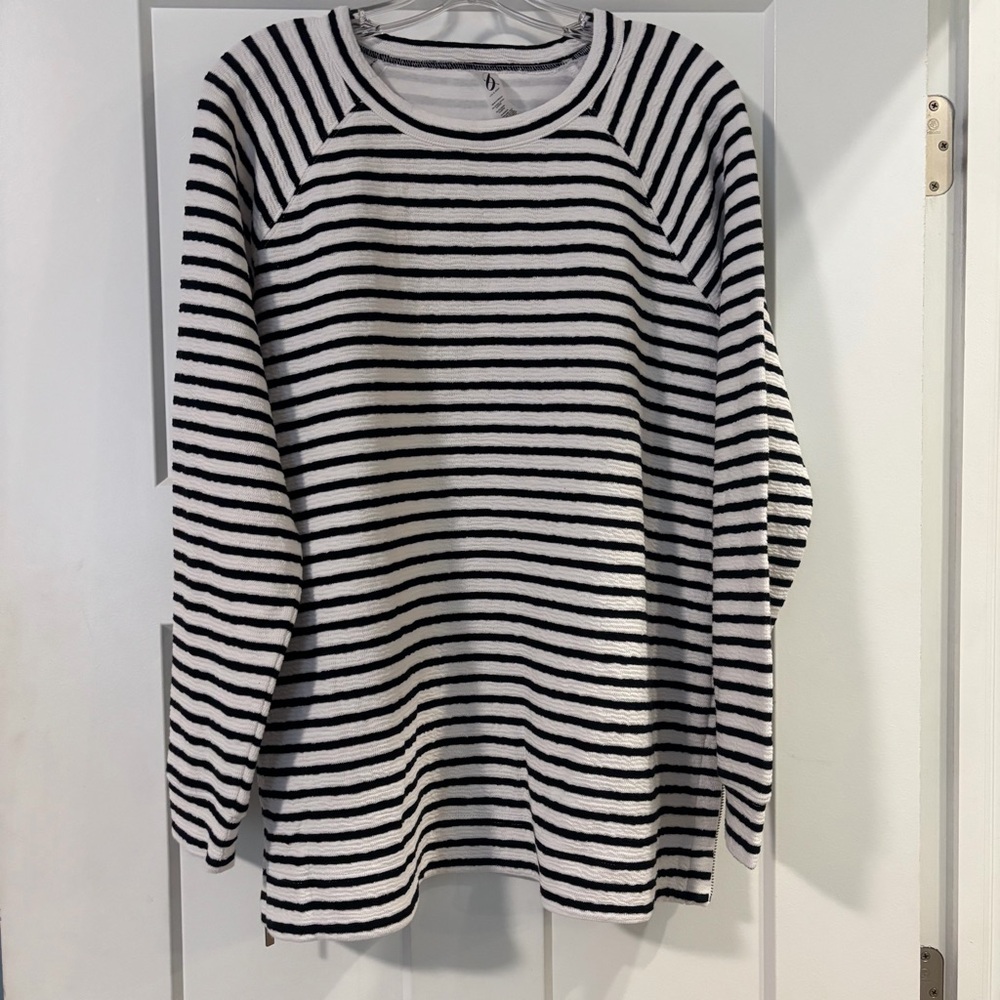 NWT Lou & Grey Black and White Striped Sweatshirt w/ Zipper Details